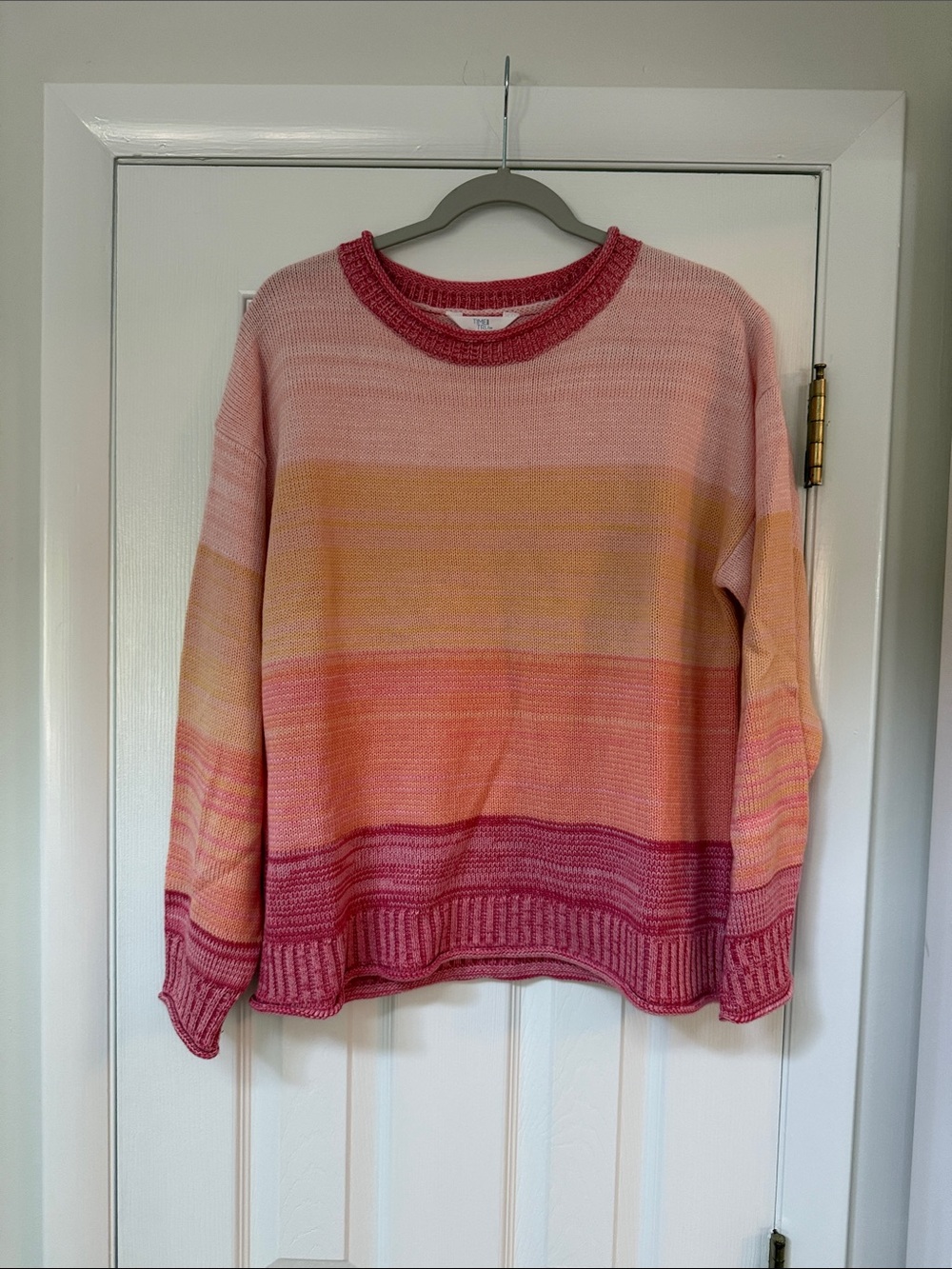 Time and Tru Striped Ombre Crewneck Sweater in Pink, Peach & Yellow